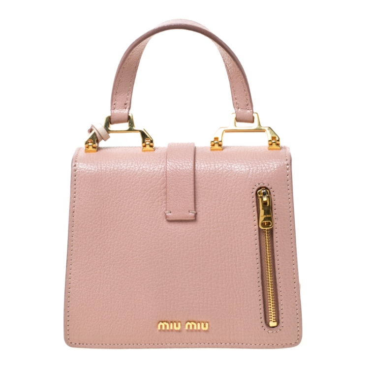 Pre Owned Miu Miu Pink/White leather Mini Madras Top Handle Bag 