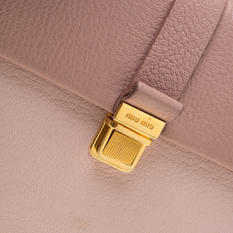 Pre Owned Miu Miu Pink/White leather Mini Madras Top Handle Bag 