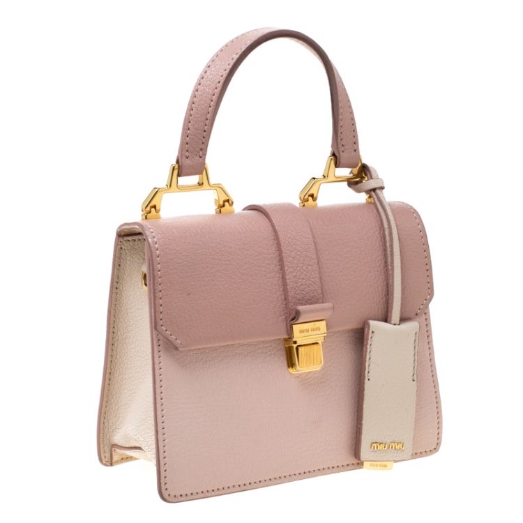Pre Owned Miu Miu Pink/White leather Mini Madras Top Handle Bag 