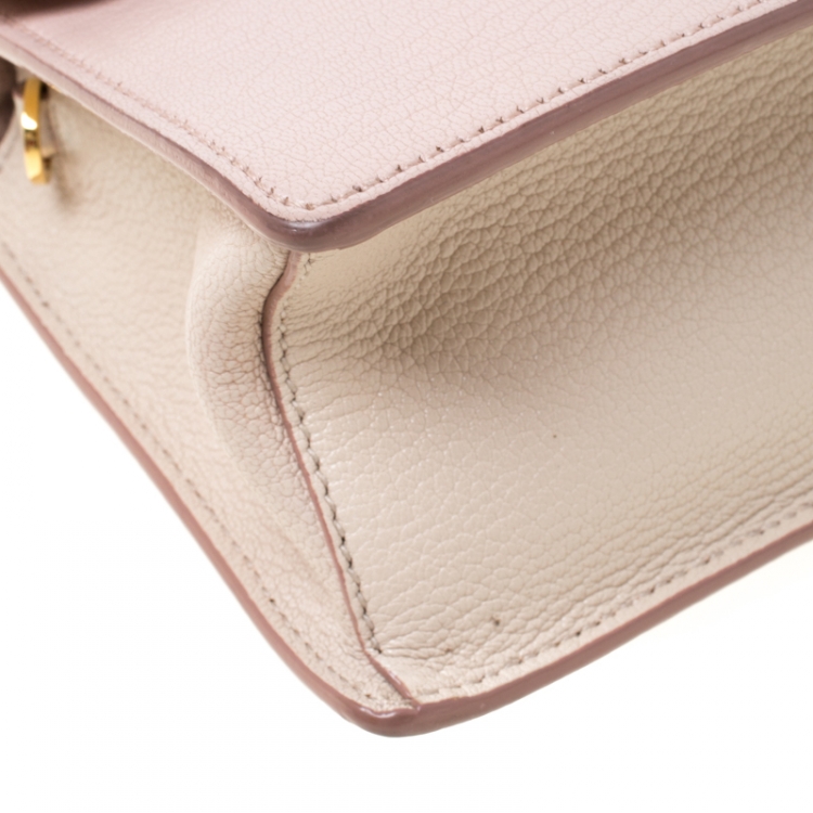 Pre Owned Miu Miu Pink/White leather Mini Madras Top Handle Bag 