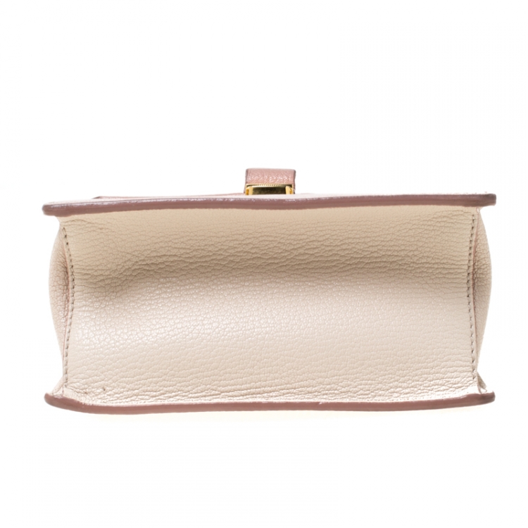 Pre Owned Miu Miu Pink/White leather Mini Madras Top Handle Bag 