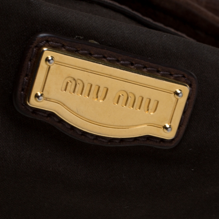 Pre Owned Miu Miu Dark Brown Matelasse Lux Leather Coffer Hobo