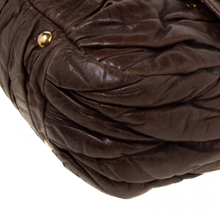 Pre Owned Miu Miu Dark Brown Matelasse Lux Leather Coffer Hobo