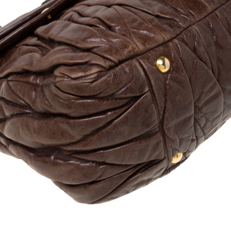 Pre Owned Miu Miu Dark Brown Matelasse Lux Leather Coffer Hobo