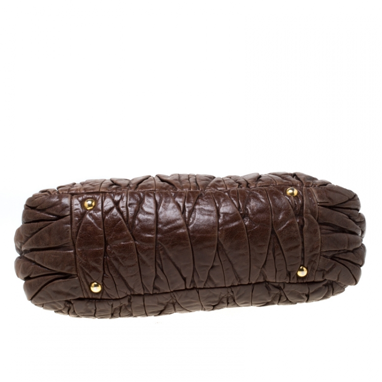 Pre Owned Miu Miu Dark Brown Matelasse Lux Leather Coffer Hobo