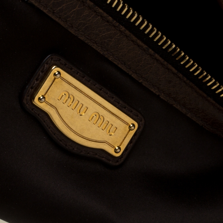 Pre Owned Miu Miu Brown Glazed Leather Luxe Ruched Tote