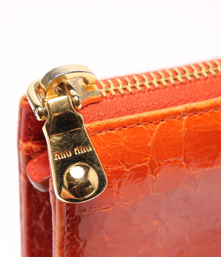 Pre Owned Miu Miu Orange Crocodile Embossed Leather Zip around Wallet