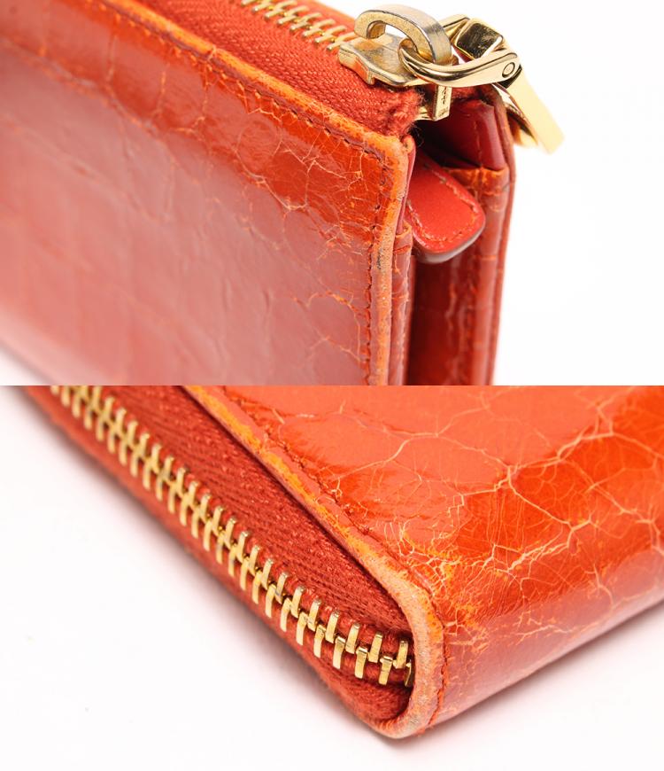 Pre Owned Miu Miu Orange Crocodile Embossed Leather Zip around Wallet