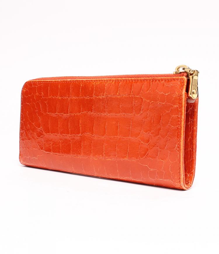 Pre Owned Miu Miu Orange Crocodile Embossed Leather Zip around Wallet
