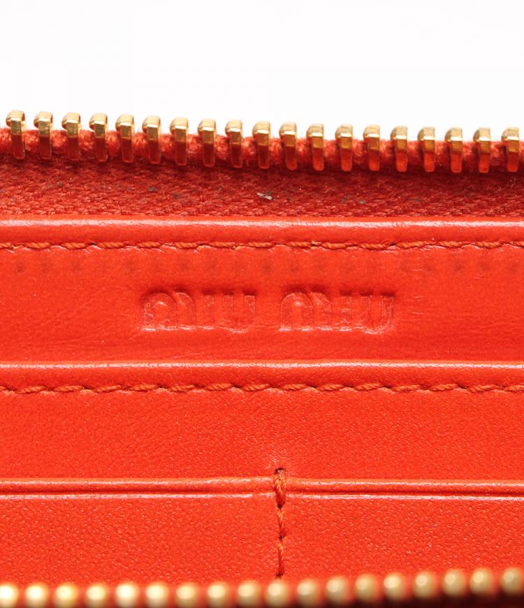 Pre Owned Miu Miu Orange Crocodile Embossed Leather Zip around Wallet