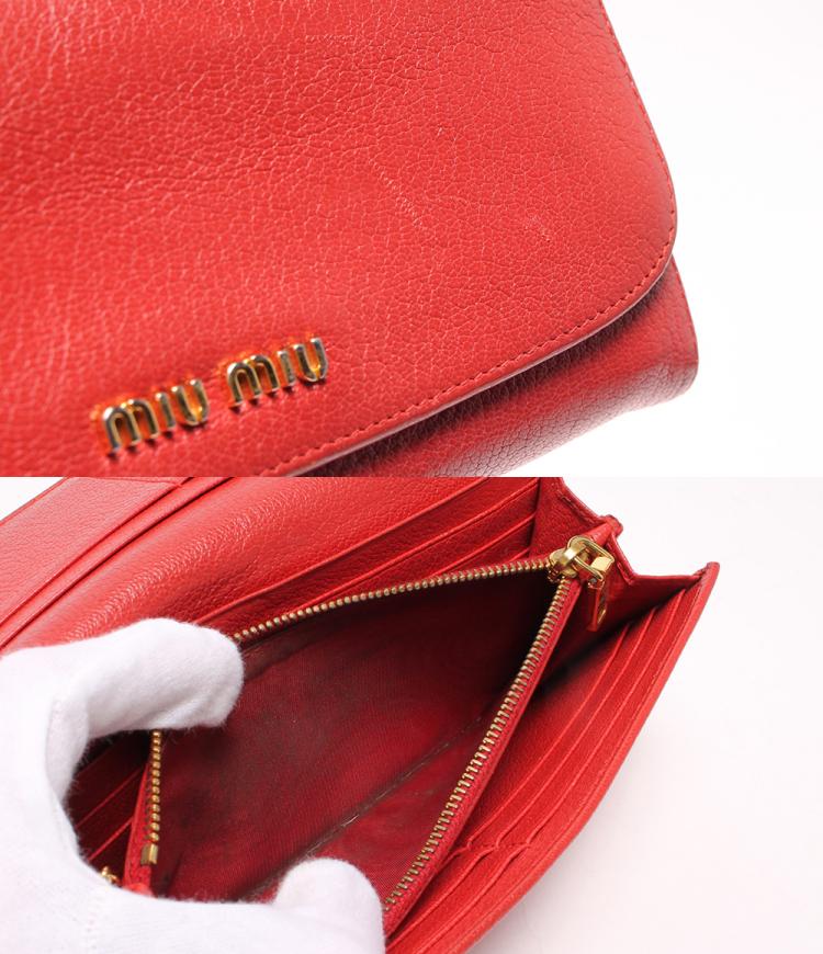 Pre Owned Miu Miu Red Leather Continental Wallet