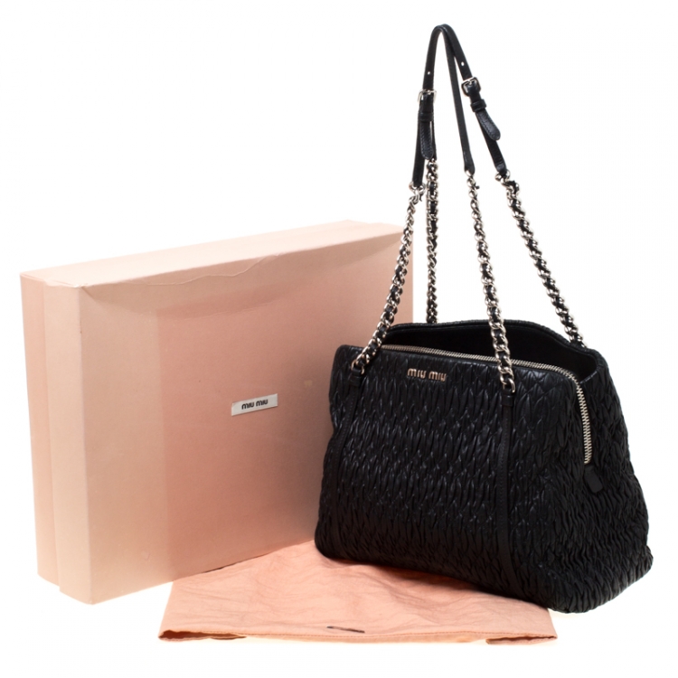 Pre Owned Miu Miu Black Matelasse Nappa Leather Shoulder Bag 