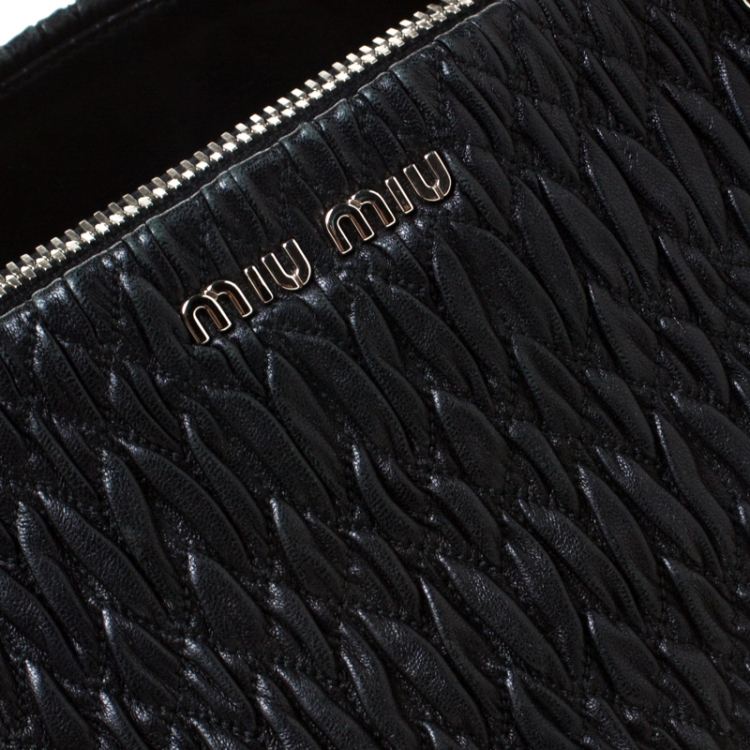 Pre Owned Miu Miu Black Matelasse Nappa Leather Shoulder Bag 