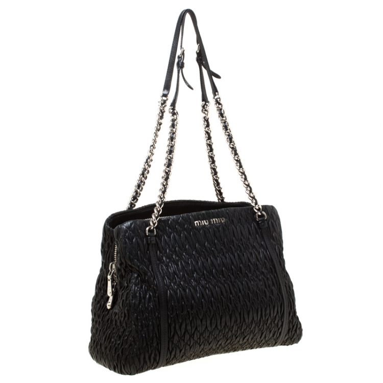 Pre Owned Miu Miu Black Matelasse Nappa Leather Shoulder Bag 