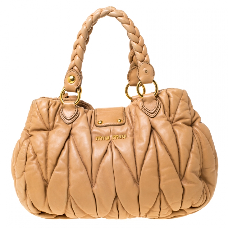 Pre Owned Miu Miu Beige Matelasse Leather Shopper Tote