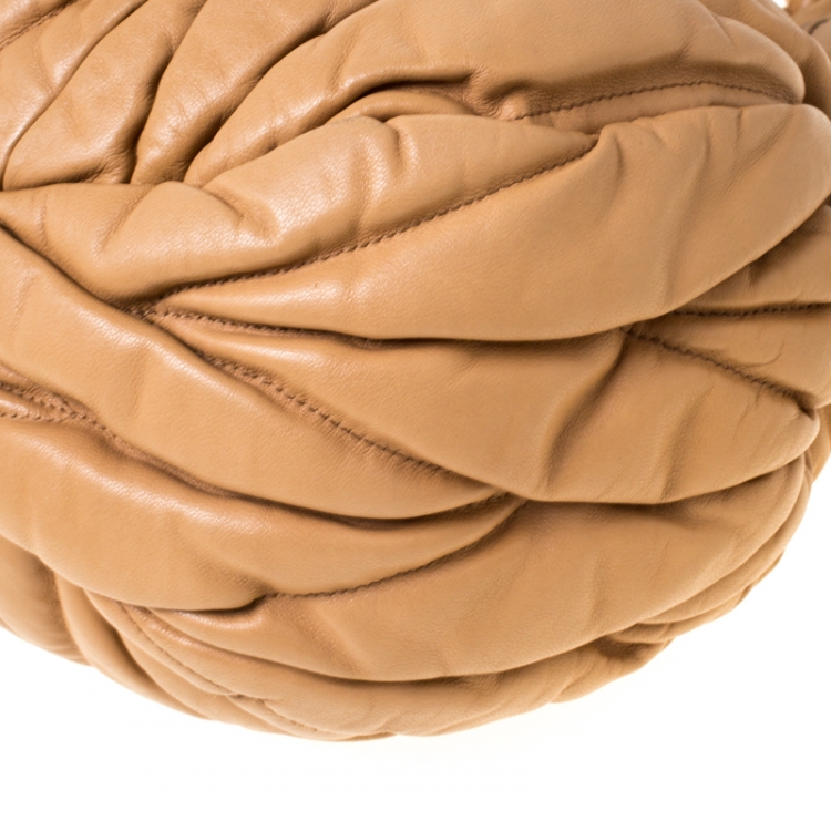 Pre Owned Miu Miu Beige Matelasse Leather Shopper Tote