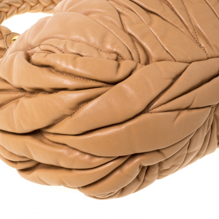 Pre Owned Miu Miu Beige Matelasse Leather Shopper Tote