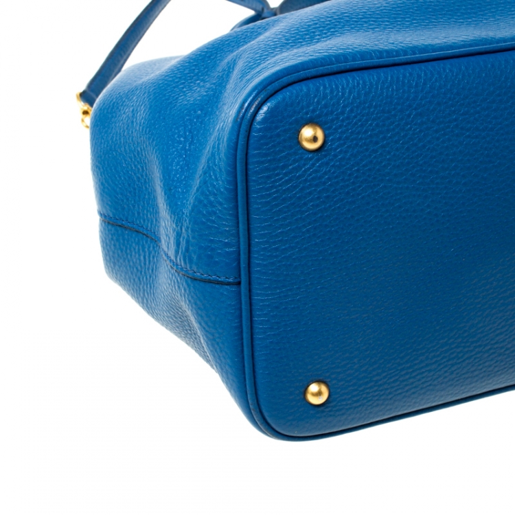 Pre Owned Miu Miu Blue Pebbled Leather Convertible Tote