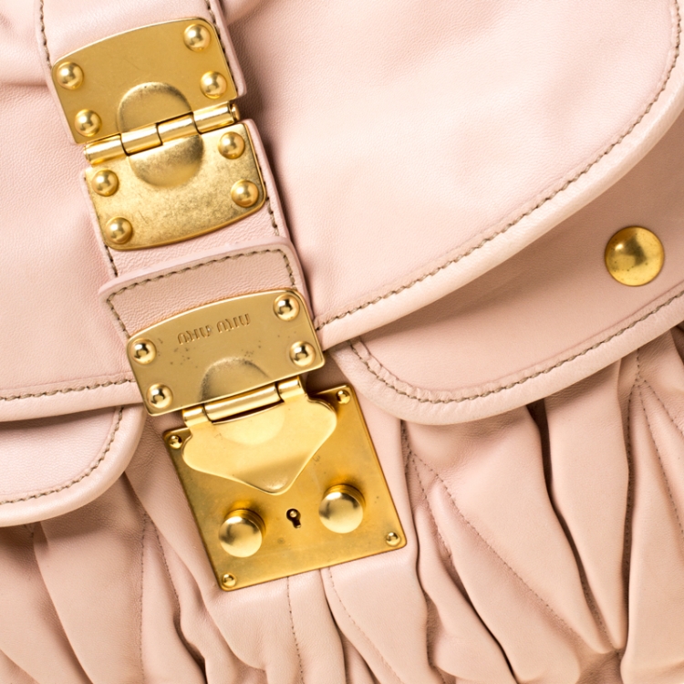 Pre Owned Miu Miu Pink Matelasse Leather Coffer Hobo