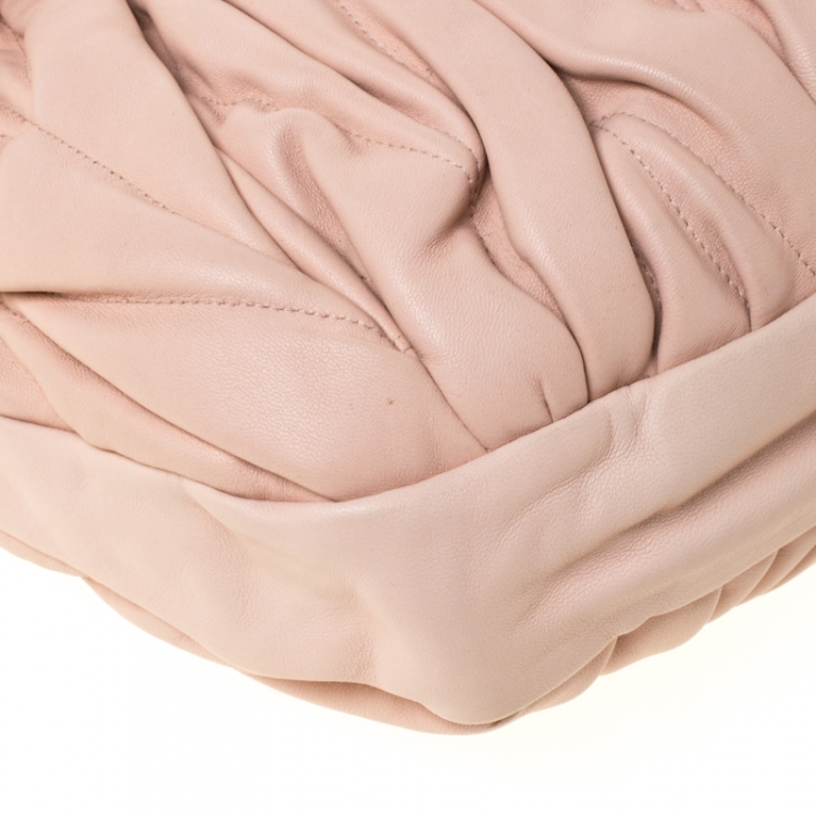 Pre Owned Miu Miu Pink Matelasse Leather Coffer Hobo