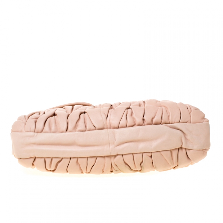 Pre Owned Miu Miu Pink Matelasse Leather Coffer Hobo