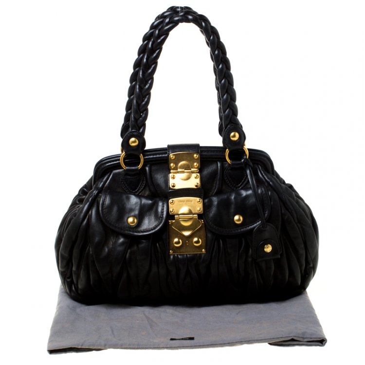 Pre Owned Miu Miu Black Matelasse Lux Leather Bauletto Satchel