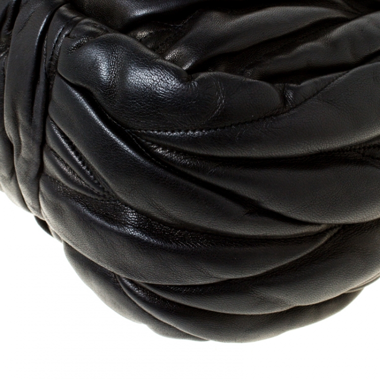 Pre Owned Miu Miu Black Matelasse Lux Leather Bauletto Satchel