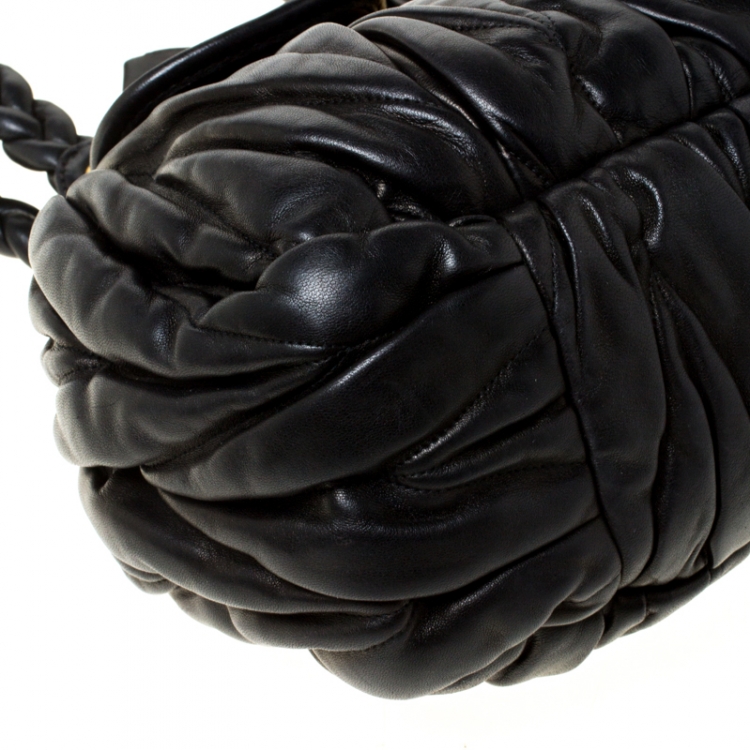 Pre Owned Miu Miu Black Matelasse Lux Leather Bauletto Satchel