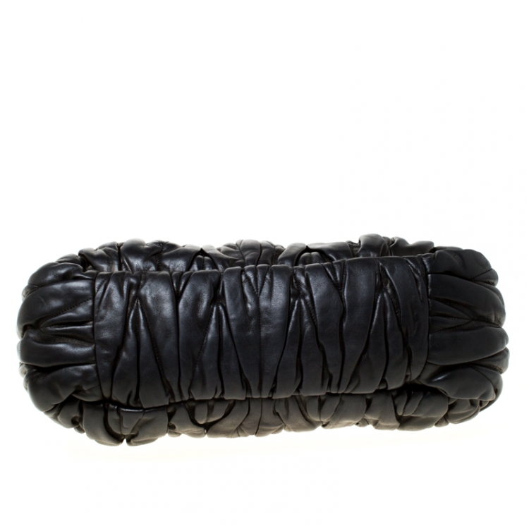 Pre Owned Miu Miu Black Matelasse Lux Leather Bauletto Satchel