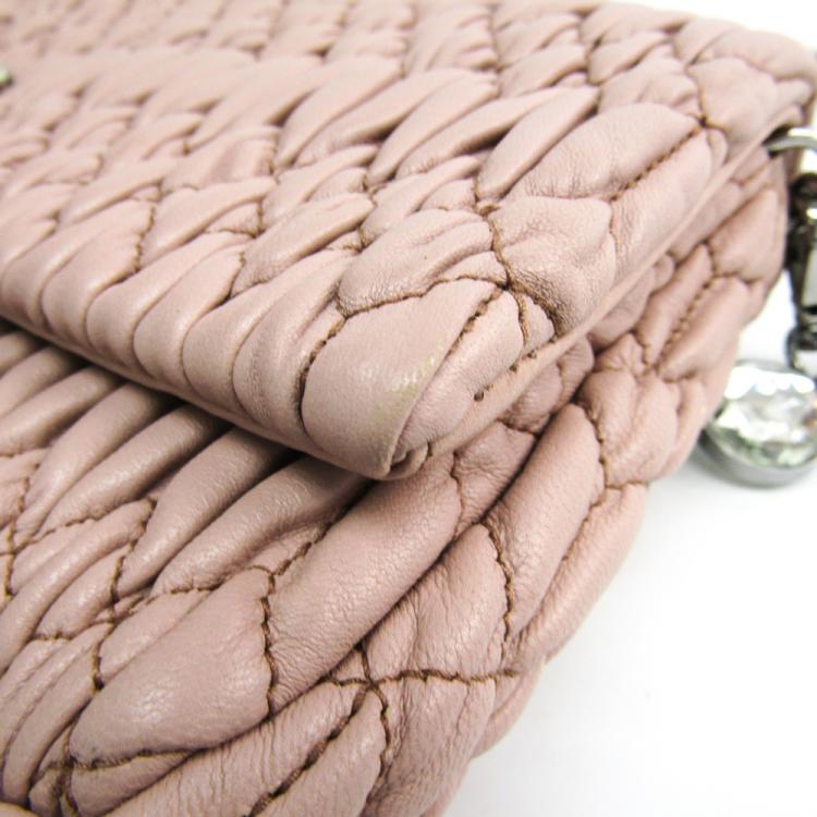 Pre Owned Miu Miu Beige Matelasse Nappa Leather Cristal Shoulder Bag 
