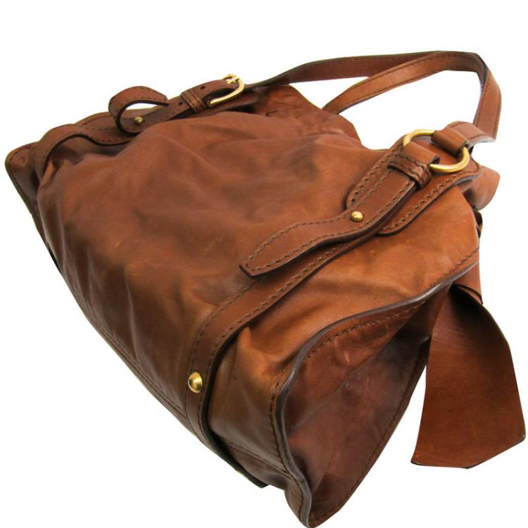 Authentic Miu Miu Brown Leather Shoulder Tote Bag