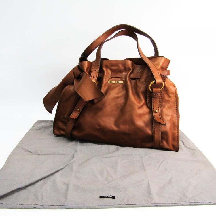 Pre Owned Miu Miu Brown Leather Tote Bag
