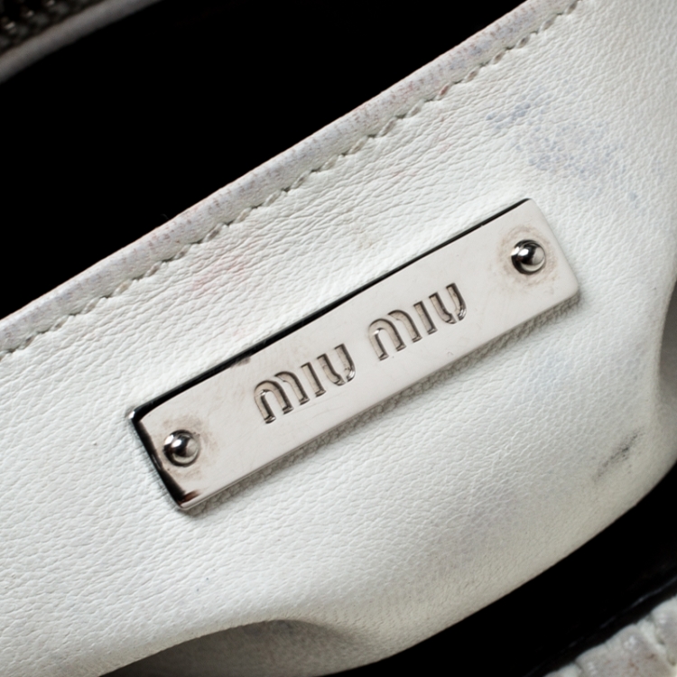 Pre Owned Miu Miu White Matelasse Leather Top Handle Bag