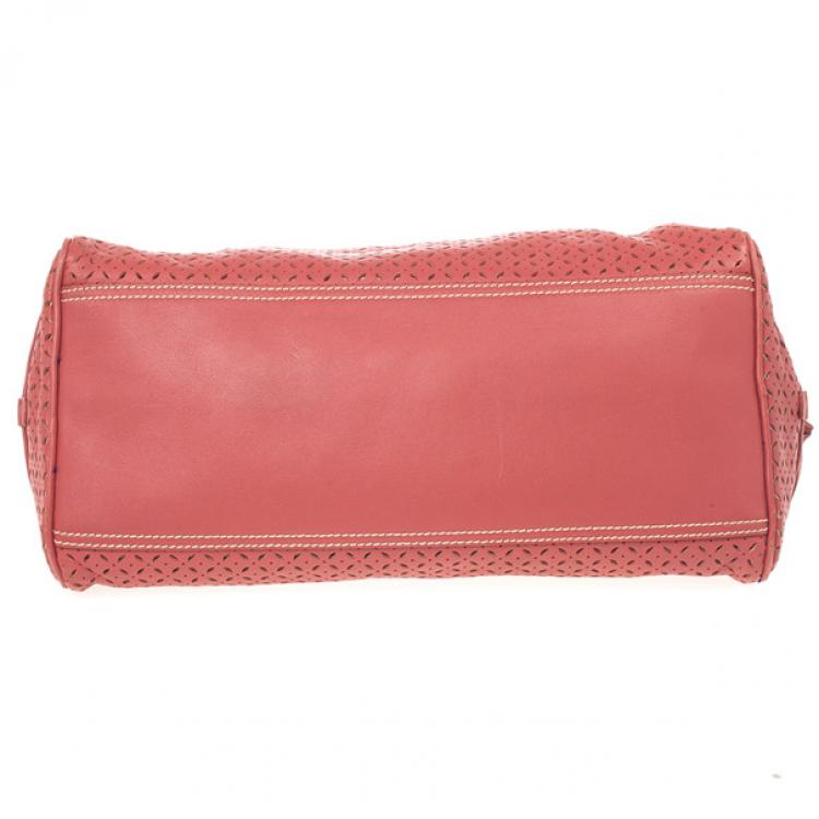 Pre Owned Miu Miu Pink Perforated Boston Bag