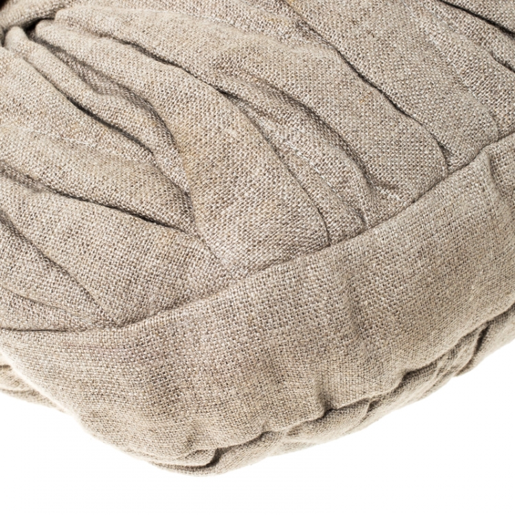 Pre Owned Miu Miu Beige/Gold Matelasse Fabric and Leather Coffer Hobo