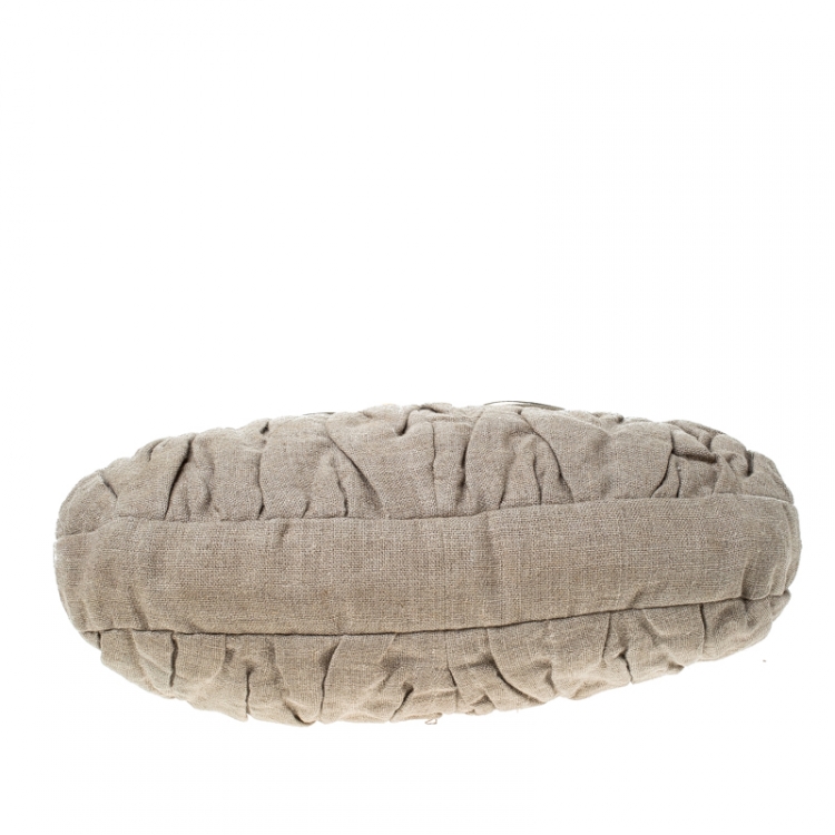 Pre Owned Miu Miu Beige/Gold Matelasse Fabric and Leather Coffer Hobo