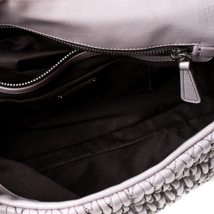 Pre Owned Miu Miu Nude Matelasse Leather Crystal Flap Shoulder Bag