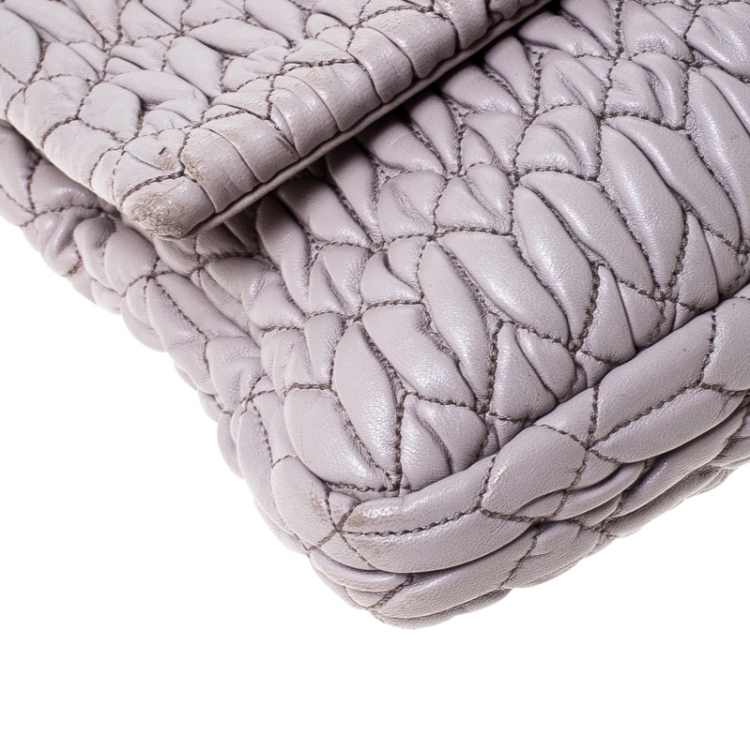 Pre Owned Miu Miu Nude Matelasse Leather Crystal Flap Shoulder Bag