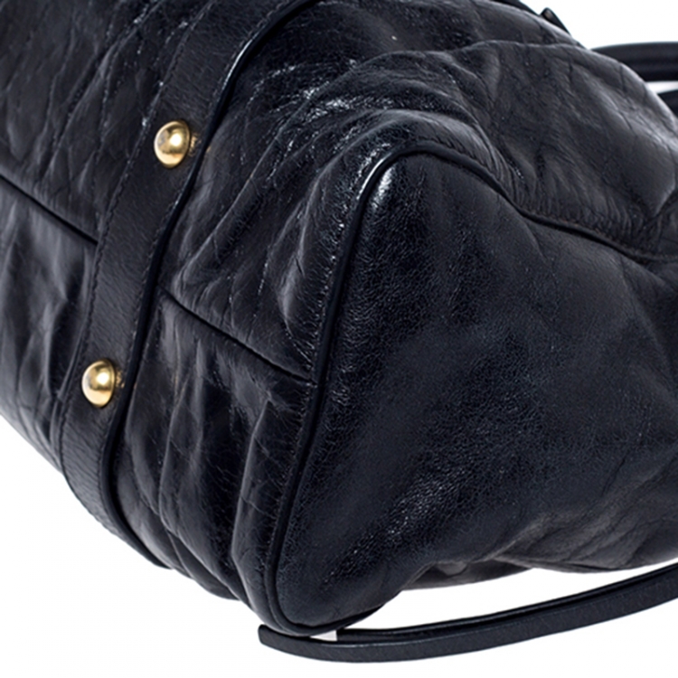Pre Owned Miu Miu Black Glazed Leather Luxe Ruched Tote