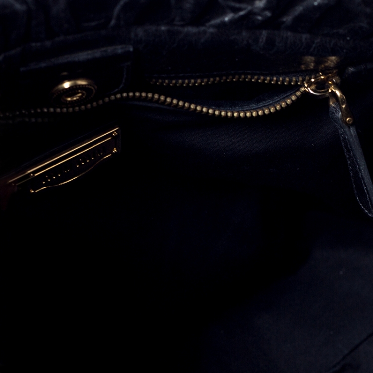 Pre Owned Miu Miu Black Glazed Leather Luxe Ruched Tote