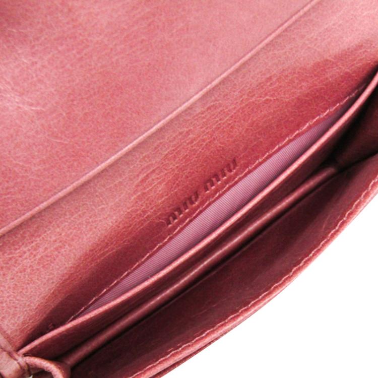 Pre Owned Miu Miu Pink Matelasse Leather Card Case