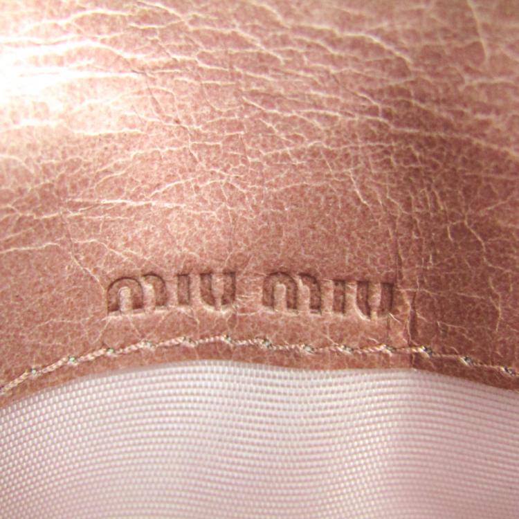 Pre Owned Miu Miu Pink Matelasse Leather Card Case
