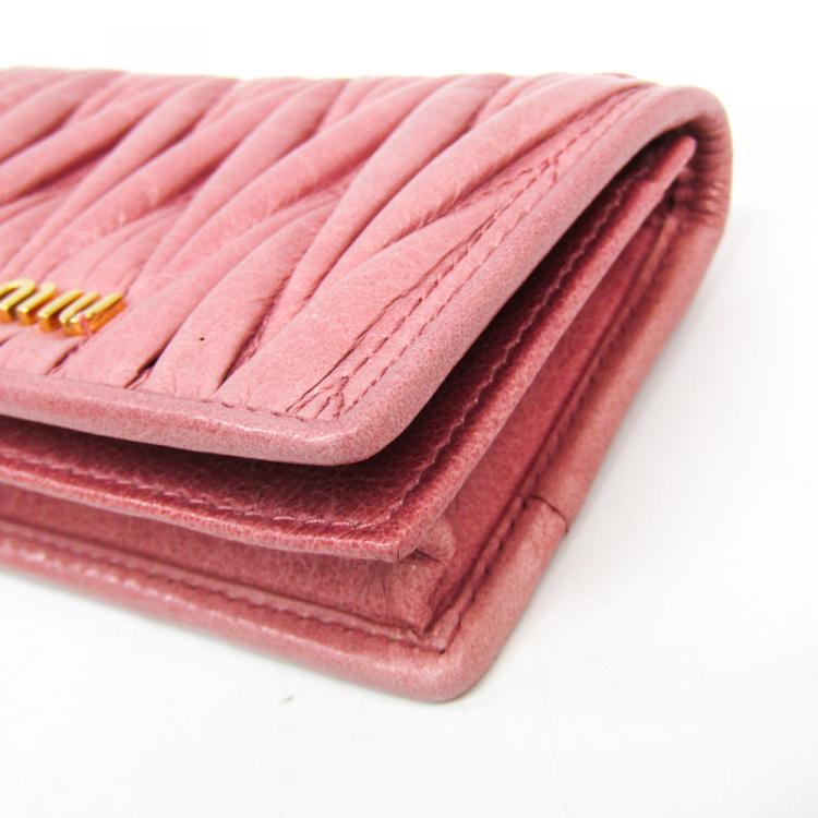 Pre Owned Miu Miu Pink Matelasse Leather Card Case
