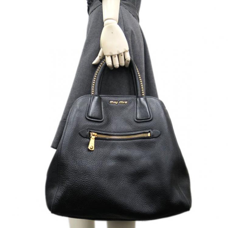 Pre Owned Miu Miu Black Leather Boston Bag