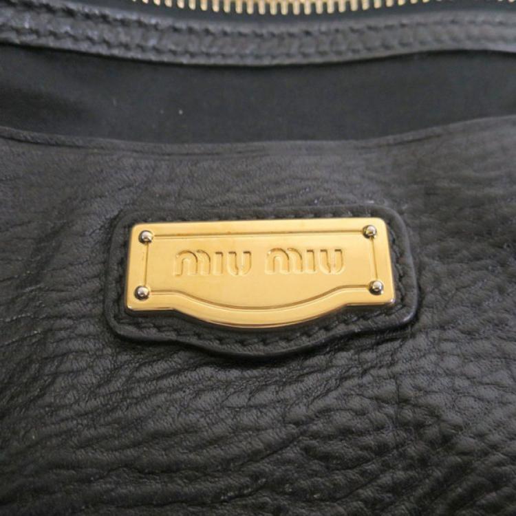 Pre Owned Miu Miu Black Leather Boston Bag