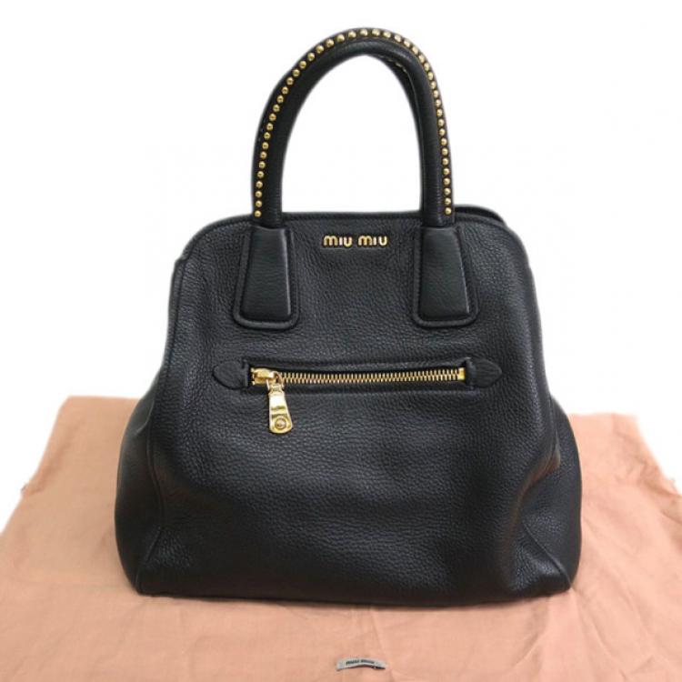Pre Owned Miu Miu Black Leather Boston Bag
