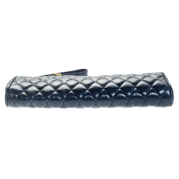 Pre Owned  Miu Miu Blue Quilted Leather Clutch