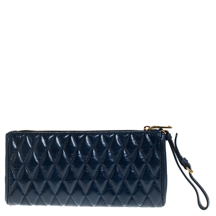 Pre Owned  Miu Miu Blue Quilted Leather Clutch