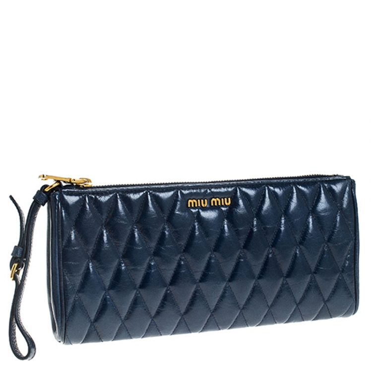 Pre Owned  Miu Miu Blue Quilted Leather Clutch