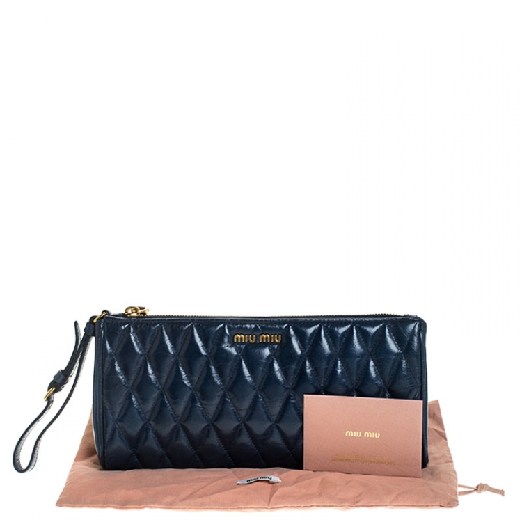 Pre Owned  Miu Miu Blue Quilted Leather Clutch